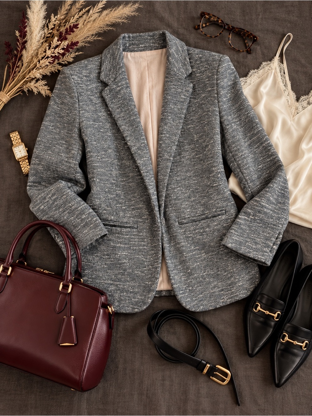 LC Lauren Conrad Heather Gray Textured Knit Blazer | Polished Workwear